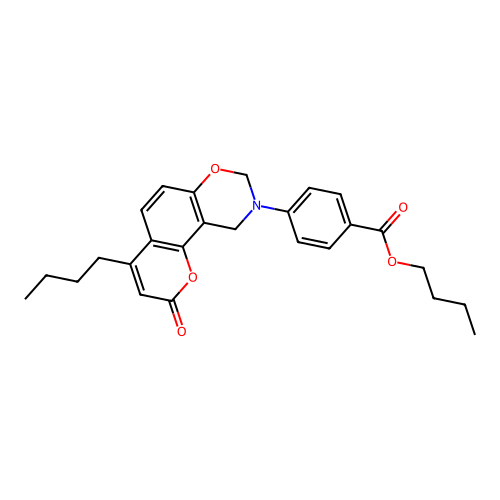 butyl 4-(4-butyl-2-oxochromeno[8,7-e][1,3]oxazin-9(2H,8H,10H)-yl)benzoate structure