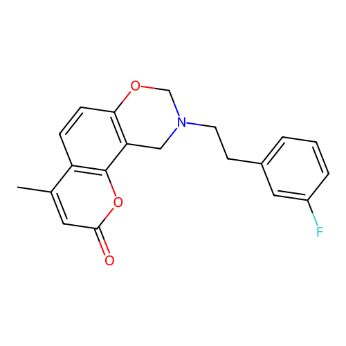 9-(3-fluorophenethyl)-4-methyl-9,10-dihydrochromeno[8,7-e][1,3]oxazin-2(8H)-one structure