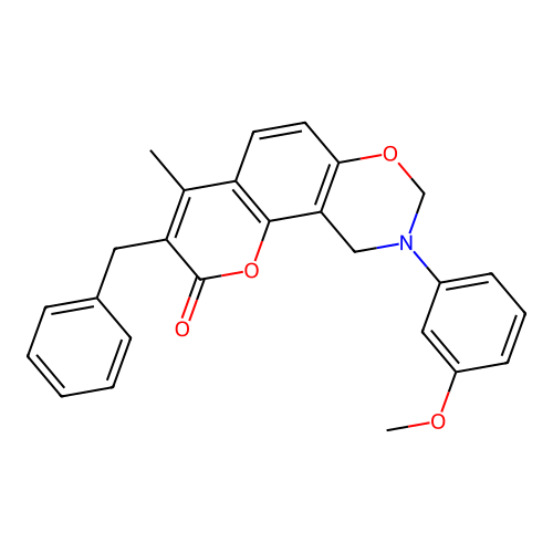 3-benzyl-9-(3-methoxyphenyl)-4-methyl-9,10-dihydrochromeno[8,7-e][1,3]oxazin-2(8H)-one structure