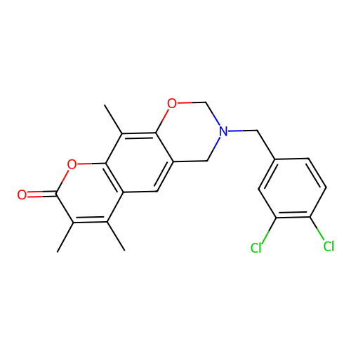 3-(3,4-dichlorobenzyl)-6,7,10-trimethyl-3,4-dihydrochromeno[6,7-e][1,3]oxazin-8(2H)-one structure