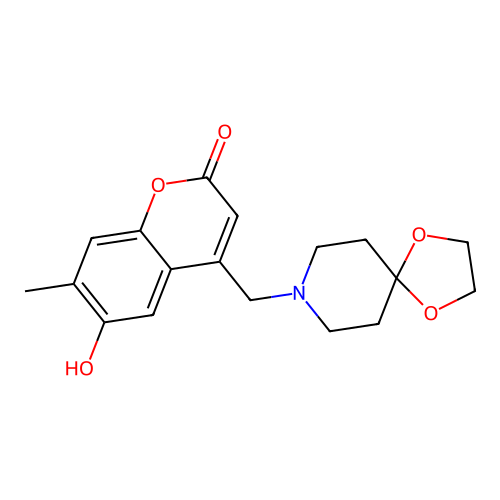 4-(1,4-Dioxa-8-azaspiro[4.5]decan-8-ylmethyl)-6-hydroxy-7-methylchromen-2-one structure