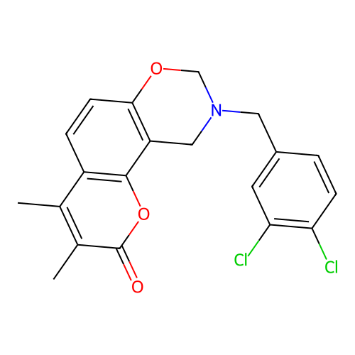 9-(3,4-dichlorobenzyl)-3,4-dimethyl-9,10-dihydrochromeno[8,7-e][1,3]oxazin-2(8H)-one structure