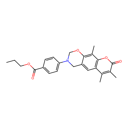 propyl 4-(6,7,10-trimethyl-8-oxochromeno[6,7-e][1,3]oxazin-3(2H,4H,8H)-yl)benzoate structure