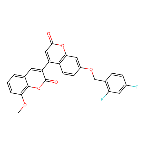 7'-((2,4-difluorobenzyl)oxy)-8-methoxy-2H,2'H-[3,4'-bichromene]-2,2'-dione structure
