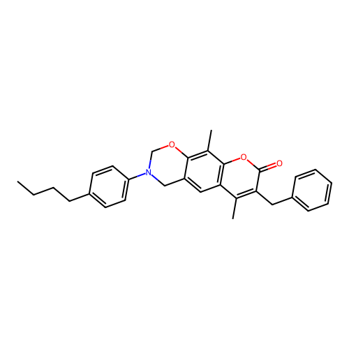 7-benzyl-3-(4-butylphenyl)-6,10-dimethyl-3,4-dihydrochromeno[6,7-e][1,3]oxazin-8(2H)-one structure