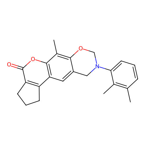 9-(2,3-dimethylphenyl)-6-methyl-2,3,9,10-tetrahydro-1H-cyclopenta[3,4]chromeno[6,7-e][1,3]oxazin-4(8H)-one structure