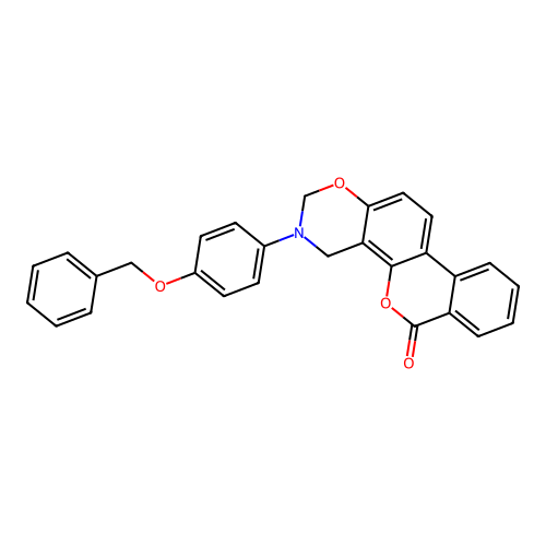 3-(4-(benzyloxy)phenyl)-3,4-dihydrobenzo[3,4]chromeno[8,7-e][1,3]oxazin-6(2H)-one structure