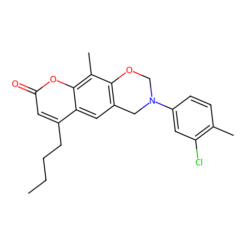 6-butyl-3-(3-chloro-4-methylphenyl)-10-methyl-3,4-dihydrochromeno[6,7-e][1,3]oxazin-8(2H)-one structure