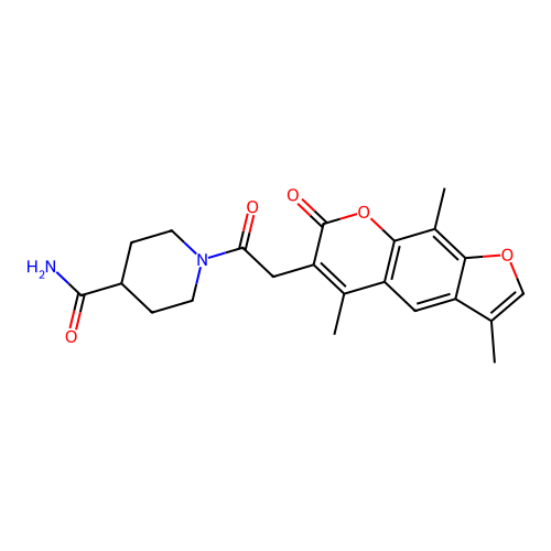 1-(2-(3,5,9-trimethyl-7-oxo-7H-furo[3,2-g]chromen-6-yl)acetyl)piperidine-4-carboxamide structure
