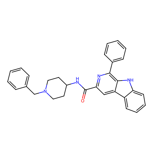 N-(1-benzylpiperidin-4-yl)-1-phenyl-9H-pyrido[3,4-b]indole-3-carboxamide structure