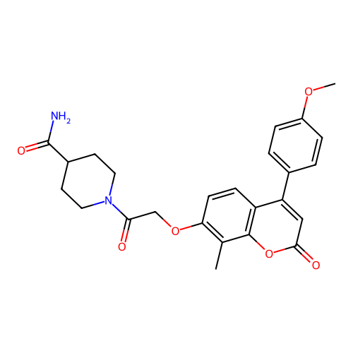 1-(2-((4-(4-methoxyphenyl)-8-methyl-2-oxo-2H-chromen-7-yl)oxy)acetyl)piperidine-4-carboxamide structure
