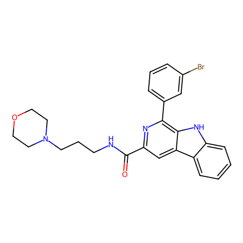 1-(3-bromophenyl)-N-(3-morpholin-4-ylpropyl)-9H-pyrido[3,4-b]indole-3-carboxamide structure