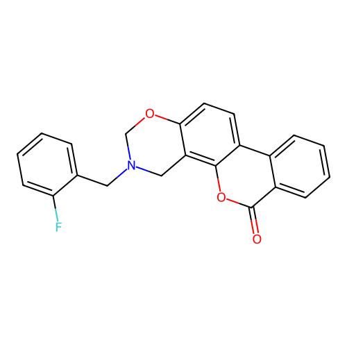 3-(2-fluorobenzyl)-3,4-dihydrobenzo[3,4]chromeno[8,7-e][1,3]oxazin-6(2H)-one structure