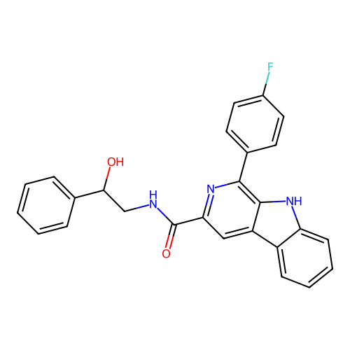 1-(4-fluorophenyl)-N-(2-hydroxy-2-phenylethyl)-9H-pyrido[3,4-b]indole-3-carboxamide structure