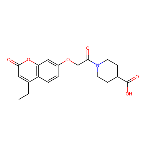 1-(2-((4-ethyl-2-oxo-2H-chromen-7-yl)oxy)acetyl)piperidine-4-carboxylic acid structure