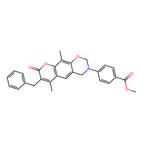 methyl 4-(7-benzyl-6,10-dimethyl-8-oxochromeno[6,7-e][1,3]oxazin-3(2H,4H,8H)-yl)benzoate structure