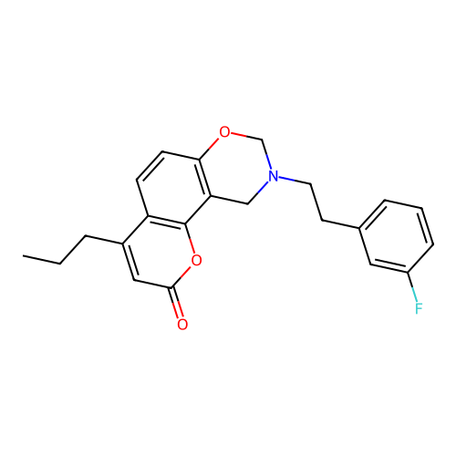 9-(3-fluorophenethyl)-4-propyl-9,10-dihydrochromeno[8,7-e][1,3]oxazin-2(8H)-one structure