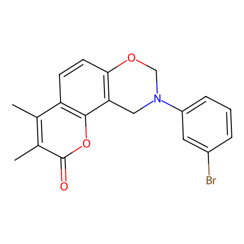 9-(3-bromophenyl)-3,4-dimethyl-9,10-dihydrochromeno[8,7-e][1,3]oxazin-2(8H)-one structure