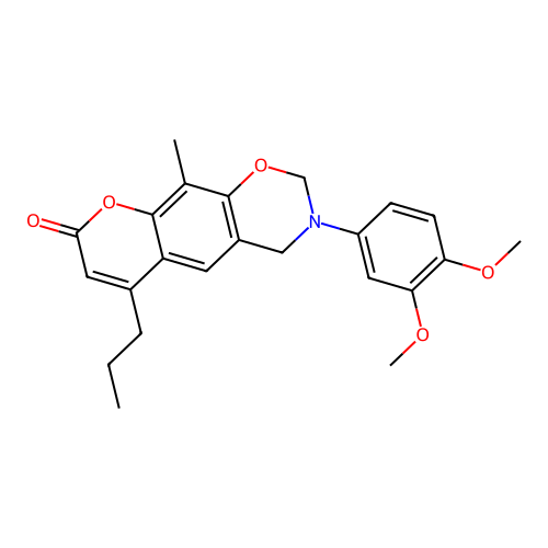 3-(3,4-dimethoxyphenyl)-10-methyl-6-propyl-3,4-dihydrochromeno[6,7-e][1,3]oxazin-8(2H)-one structure