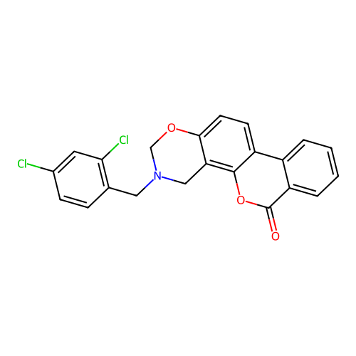 3-(2,4-dichlorobenzyl)-3,4-dihydrobenzo[3,4]chromeno[8,7-e][1,3]oxazin-6(2H)-one structure