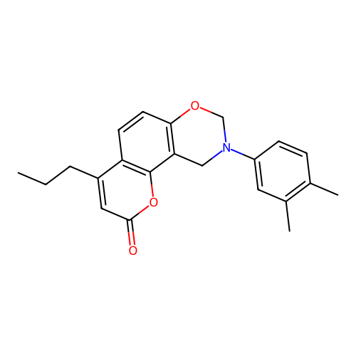 9-(3,4-dimethylphenyl)-4-propyl-9,10-dihydrochromeno[8,7-e][1,3]oxazin-2(8H)-one structure