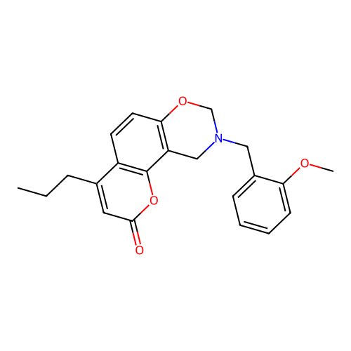 9-(2-methoxybenzyl)-4-propyl-9,10-dihydrochromeno[8,7-e][1,3]oxazin-2(8H)-one structure