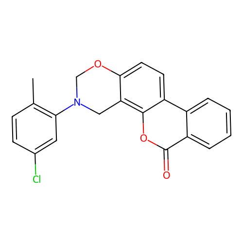 3-(5-chloro-2-methylphenyl)-3,4-dihydrobenzo[3,4]chromeno[8,7-e][1,3]oxazin-6(2H)-one structure