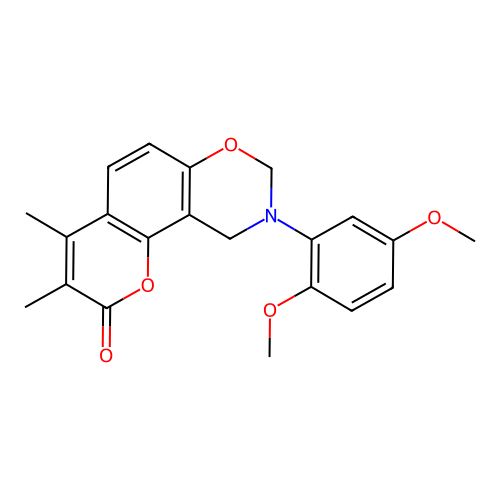 9-(2,5-dimethoxyphenyl)-3,4-dimethyl-9,10-dihydrochromeno[8,7-e][1,3]oxazin-2(8H)-one structure