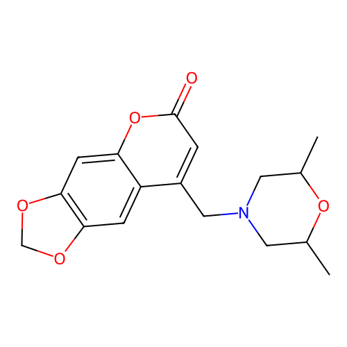8-((2,6-dimethylmorpholino)methyl)-6H-[1,3]dioxolo[4,5-g]chromen-6-one structure