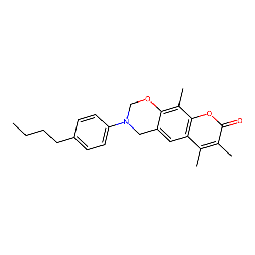 3-(4-butylphenyl)-6,7,10-trimethyl-3,4-dihydrochromeno[6,7-e][1,3]oxazin-8(2H)-one structure