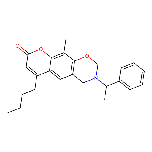 6-butyl-10-methyl-3-(1-phenylethyl)-3,4-dihydrochromeno[6,7-e][1,3]oxazin-8(2H)-one structure