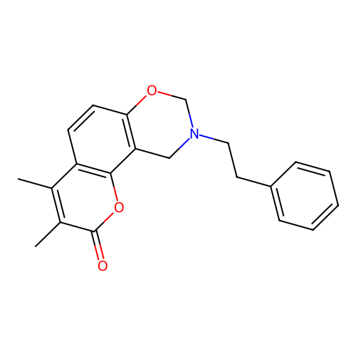 3,4-dimethyl-9-phenethyl-9,10-dihydrochromeno[8,7-e][1,3]oxazin-2(8H)-one structure