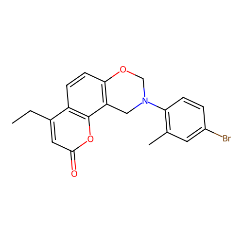 9-(4-bromo-2-methylphenyl)-4-ethyl-9,10-dihydrochromeno[8,7-e][1,3]oxazin-2(8H)-one structure