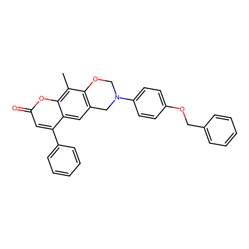 3-(4-(benzyloxy)phenyl)-10-methyl-6-phenyl-3,4-dihydrochromeno[6,7-e][1,3]oxazin-8(2H)-one structure