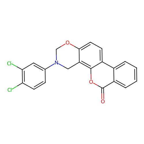 3-(3,4-dichlorophenyl)-3,4-dihydrobenzo[3,4]chromeno[8,7-e][1,3]oxazin-6(2H)-one structure