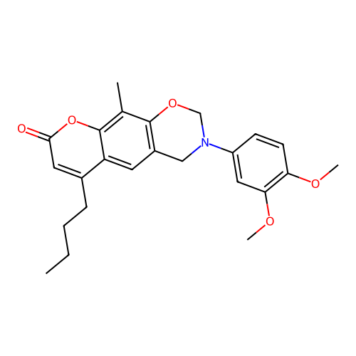 6-butyl-3-(3,4-dimethoxyphenyl)-10-methyl-3,4-dihydrochromeno[6,7-e][1,3]oxazin-8(2H)-one structure