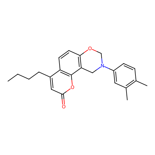 4-butyl-9-(3,4-dimethylphenyl)-9,10-dihydrochromeno[8,7-e][1,3]oxazin-2(8H)-one structure