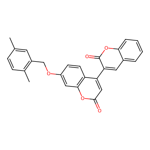 7'-((2,5-dimethylbenzyl)oxy)-2H,2'H-[3,4'-bichromene]-2,2'-dione structure