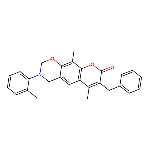 7-benzyl-6,10-dimethyl-3-(o-tolyl)-3,4-dihydrochromeno[6,7-e][1,3]oxazin-8(2H)-one structure