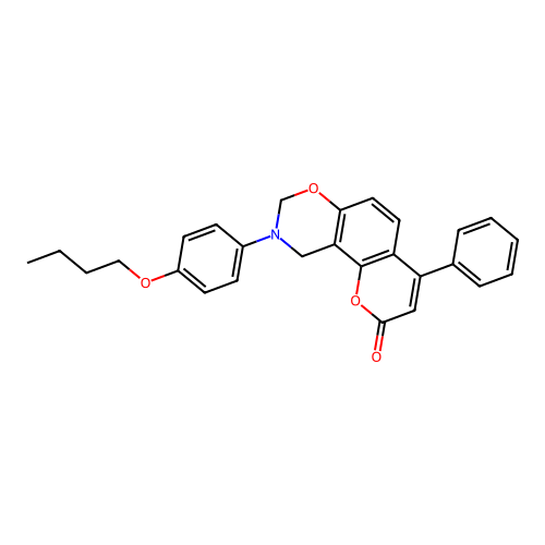 9-(4-butoxyphenyl)-4-phenyl-9,10-dihydrochromeno[8,7-e][1,3]oxazin-2(8H)-one structure