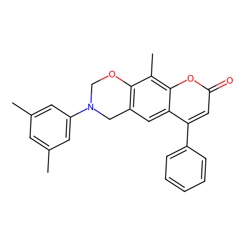 3-(3,5-dimethylphenyl)-10-methyl-6-phenyl-3,4-dihydrochromeno[6,7-e][1,3]oxazin-8(2H)-one structure