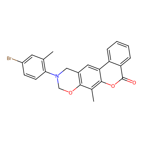10-(4-bromo-2-methylphenyl)-7-methyl-10,11-dihydrobenzo[3,4]chromeno[6,7-e][1,3]oxazin-5(9H)-one structure
