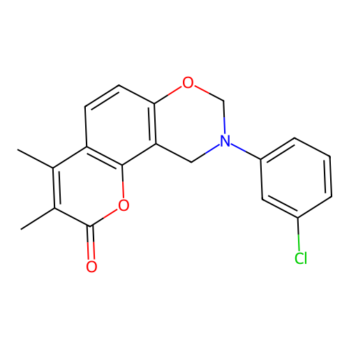 9-(3-chlorophenyl)-3,4-dimethyl-9,10-dihydrochromeno[8,7-e][1,3]oxazin-2(8H)-one structure