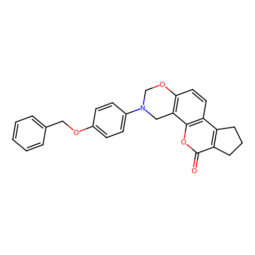 3-(4-(benzyloxy)phenyl)-3,4,8,9-tetrahydro-2H-cyclopenta[3,4]chromeno[8,7-e][1,3]oxazin-6(7H)-one structure