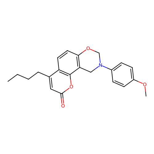 4-butyl-9-(4-methoxyphenyl)-9,10-dihydrochromeno[8,7-e][1,3]oxazin-2(8H)-one structure