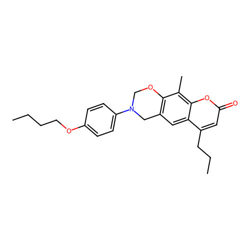 3-(4-butoxyphenyl)-10-methyl-6-propyl-3,4-dihydrochromeno[6,7-e][1,3]oxazin-8(2H)-one structure