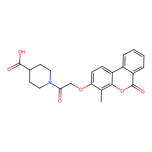 1-(2-((4-methyl-6-oxo-6H-benzo[c]chromen-3-yl)oxy)acetyl)piperidine-4-carboxylic acid structure