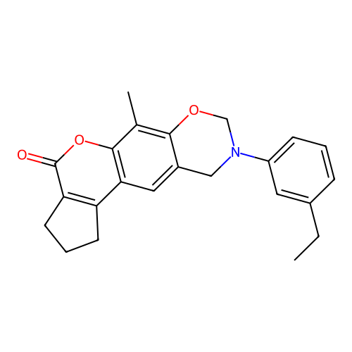 9-(3-ethylphenyl)-6-methyl-2,3,9,10-tetrahydro-1H-cyclopenta[3,4]chromeno[6,7-e][1,3]oxazin-4(8H)-one structure