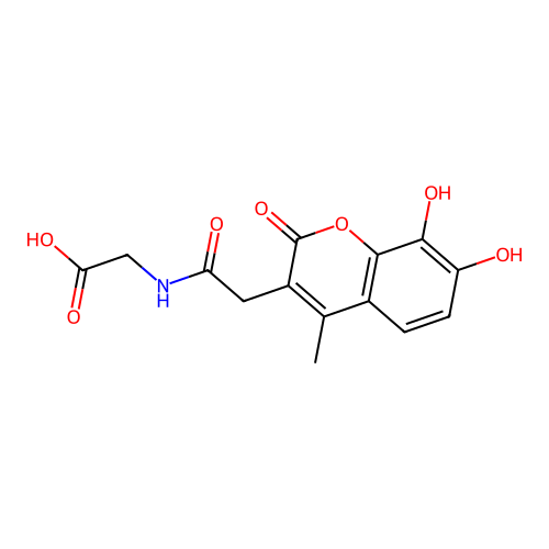 N-[(7,8-dihydroxy-4-methyl-2-oxo-2H-chromen-3-yl)acetyl]glycine structure