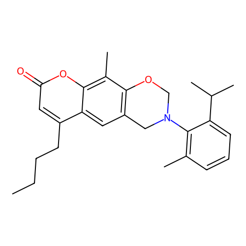 6-butyl-3-(2-isopropyl-6-methylphenyl)-10-methyl-3,4-dihydrochromeno[6,7-e][1,3]oxazin-8(2H)-one structure